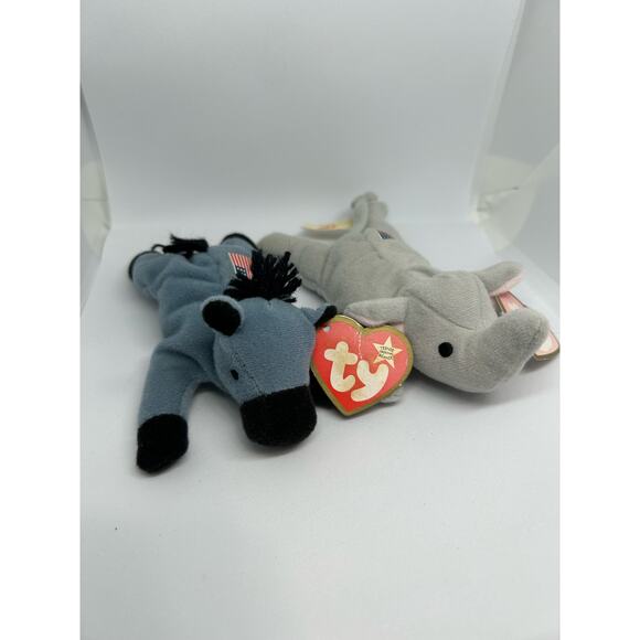 Teenie Beanie Babies Lefty the Donkey & Righty the Elephant 1999 for McDonalds - Picture 1 of 8
